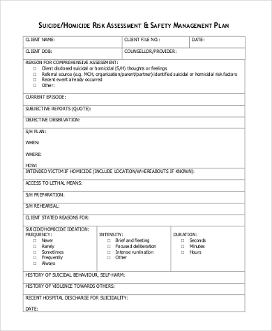 FREE 6+ Sample Suicide Risk Assessment Forms in MS Word | PDF