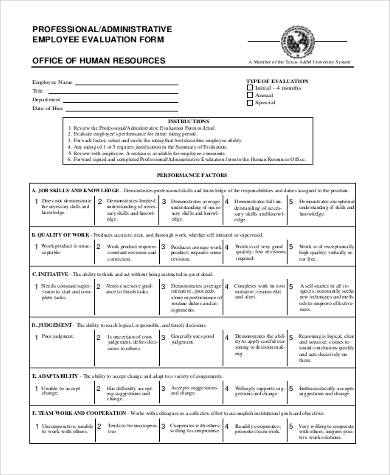 evaluation hr employee form