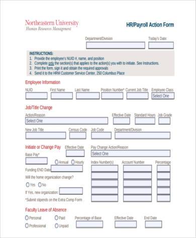 hr payroll action form