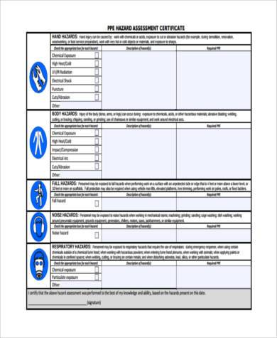 hazard assessment certification form