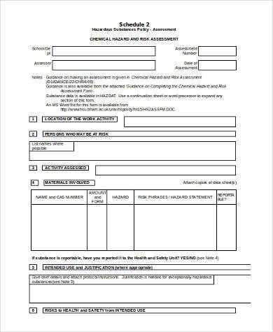 hazard chemical risk assessment form