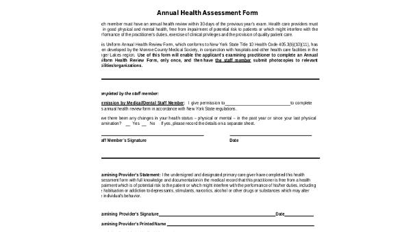 health assessment form