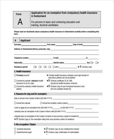 health care exemption application form