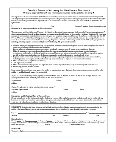 health care power of attorney form free