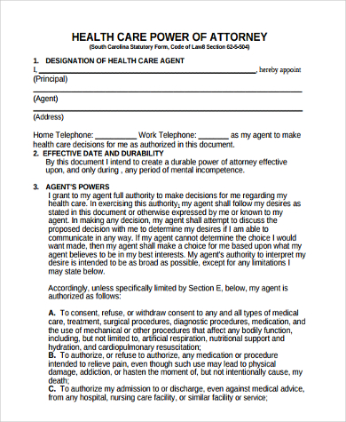 health care power of attorney form