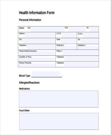 health information form in pdf