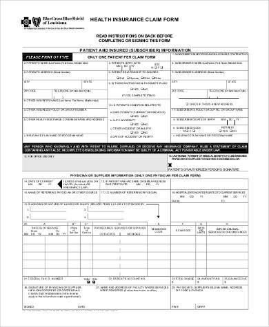 health insurance claim form in pdf