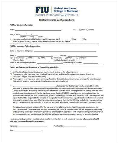 health insurance verification form