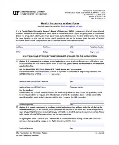 health insurance waiver form