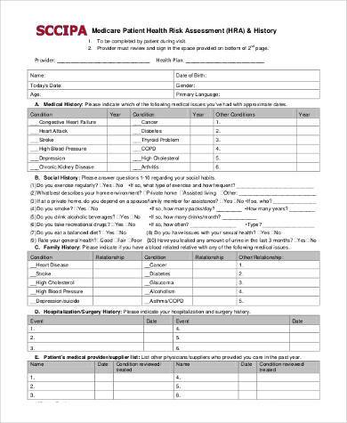 health risk assessment survey form