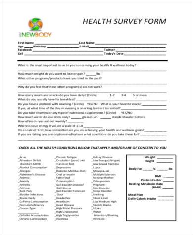 health survey form in pdf