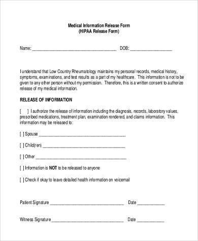 hipaa medical information release form