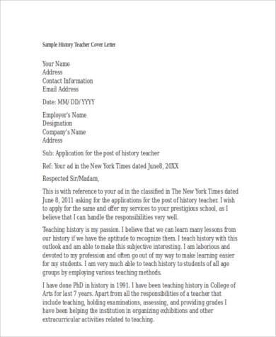 history teacher cover letter