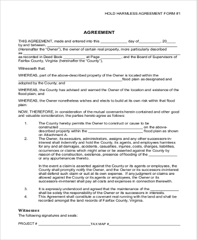 hold harmless agreement form in pdf