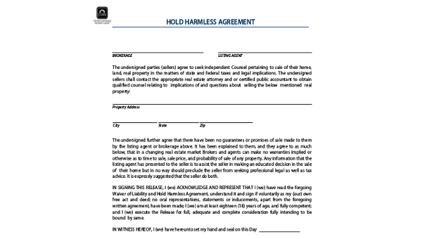 Free Printable Hold Harmless Agreement Form