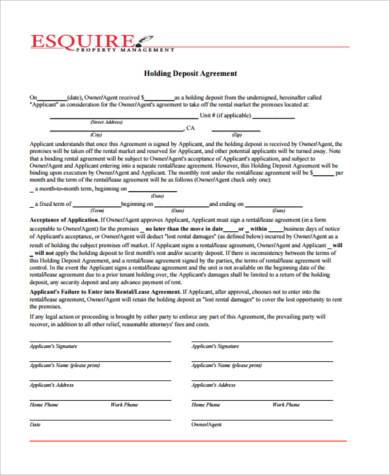 holding deposit agreement form