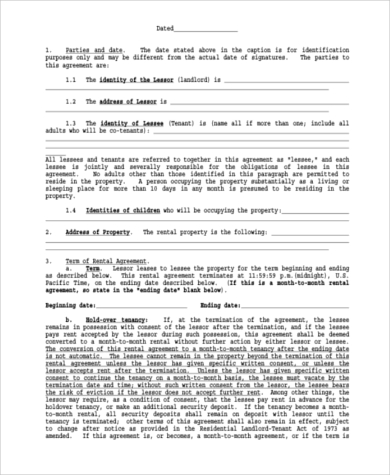 home rental agreement contract printable