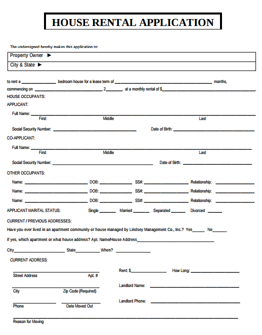 home renters application form
