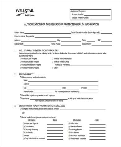 hospital release information form