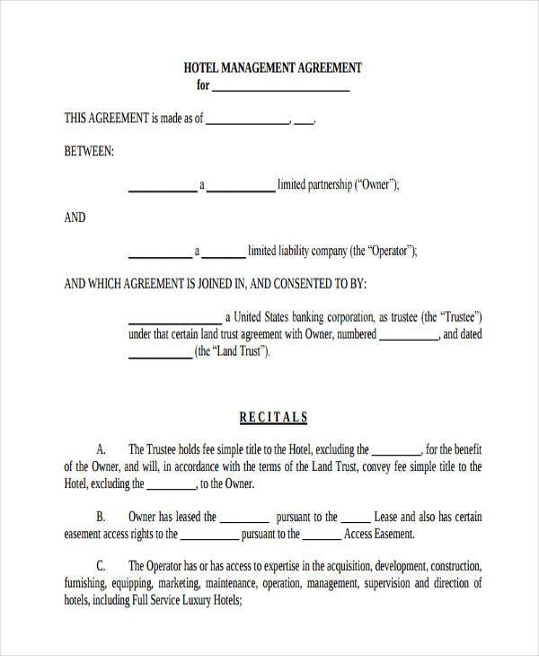 hotel room lease agreement sample