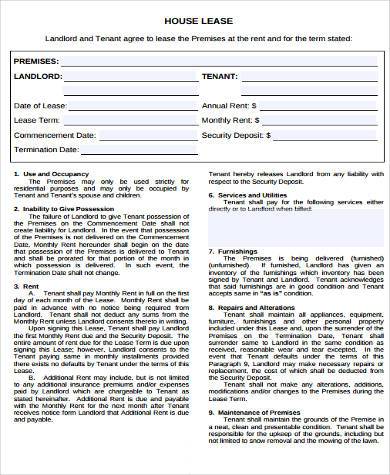 house lease rental agreement form