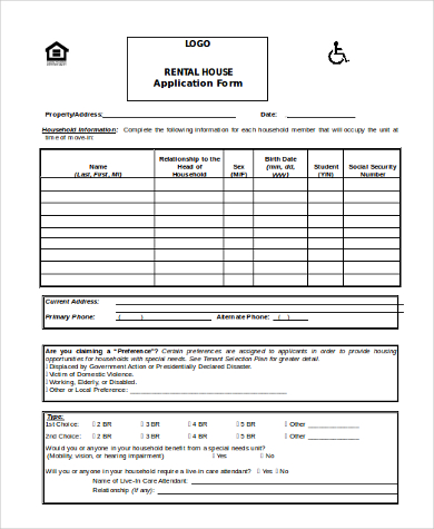 house rental application form example
