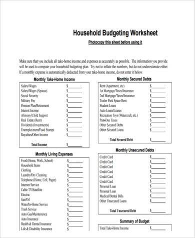 household budget form pdf
