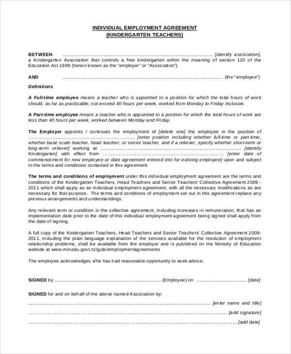 individual employment agreement example