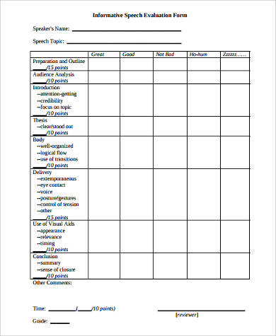 informative speech evaluation form