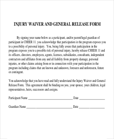 injury waiver and general release form