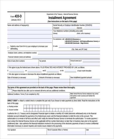 installment agreement form in pdf