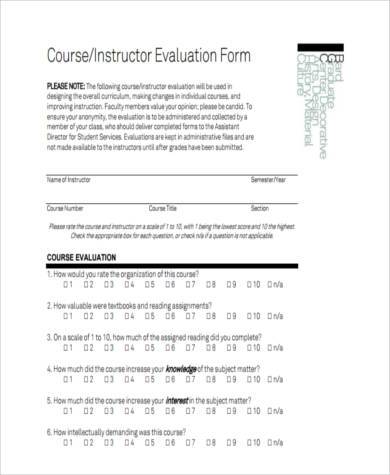 instructor course evaluation form