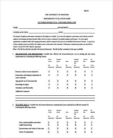 instructor performance evaluation form
