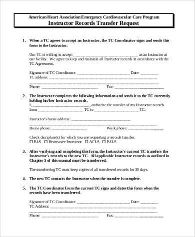 instructor records transfer request form