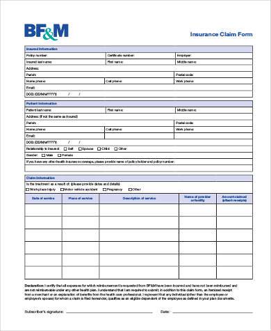 insurance claim form sample1