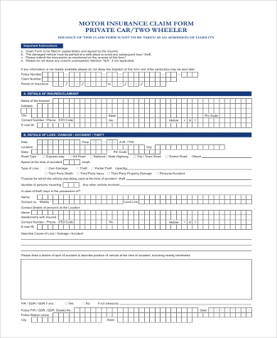 insurance motor claim form