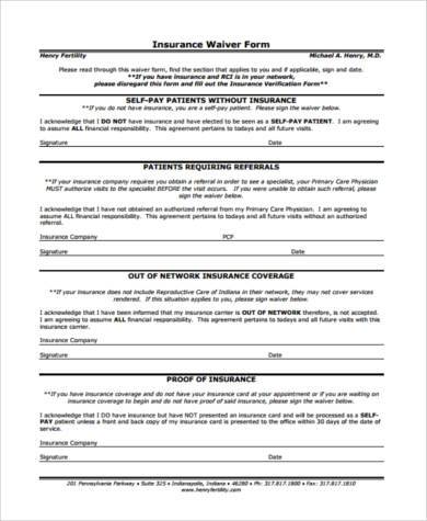 insurance referral waiver form
