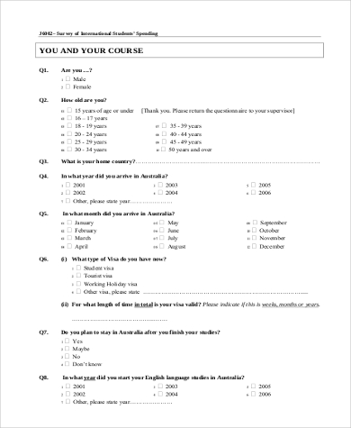 international student survey questions