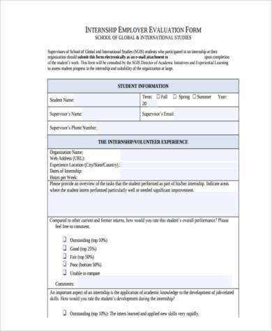 internship employer evaluation form