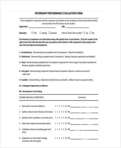 internship performance evaluation form