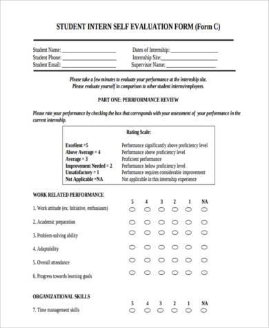 internship self evaluation form
