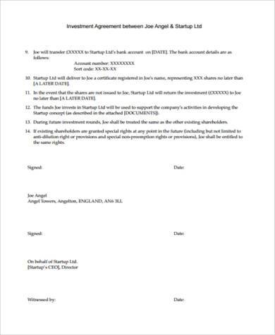 investment agreement form pdf