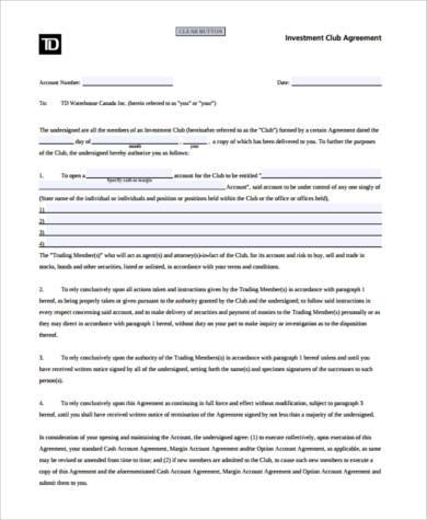 investment club agreement form in pdf