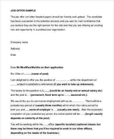 letter offer business job template example sample letters templates format word