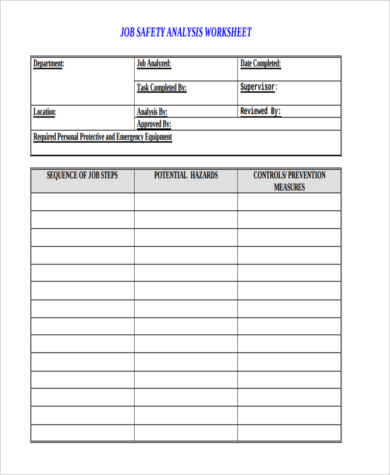 job safety analysis worksheet form