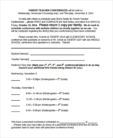 kindergarten parent conference form