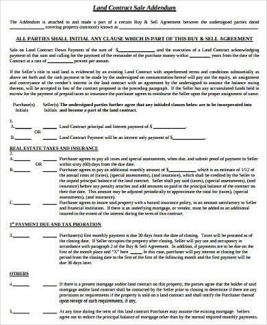 land contract sale addendum form