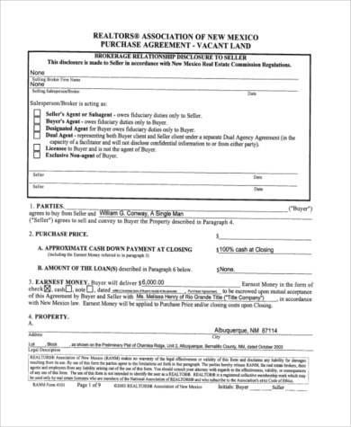 land purchase agreement form pdf