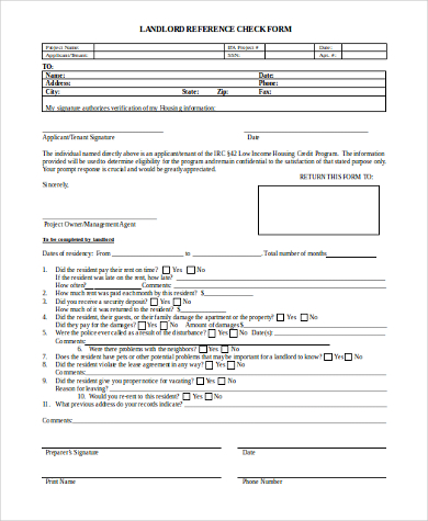landlord reference check form