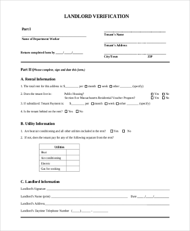 landlord rental verification form